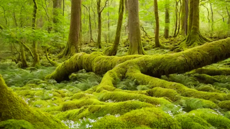 Una figura contempla la flora del bosque