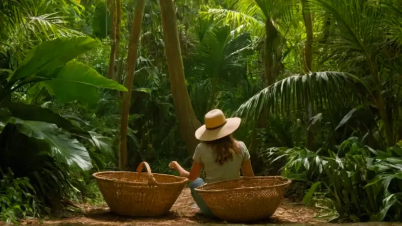 Alguien cosecha fruta en la selva