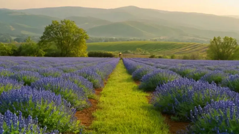 Alguien inspecciona un campo de flores