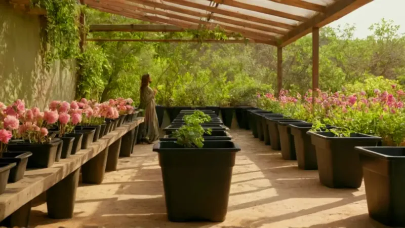 Un vivero soleado con una figura