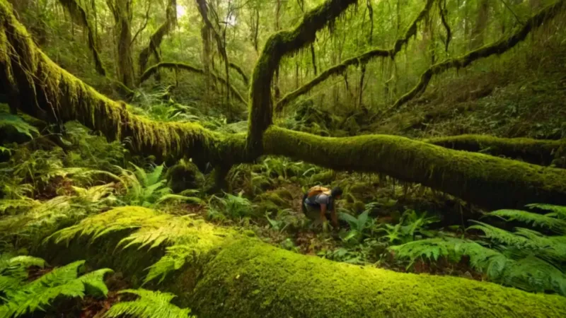 Un explorador en la densa jungla