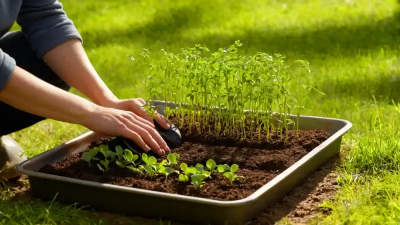 Una persona siembra en el jardín