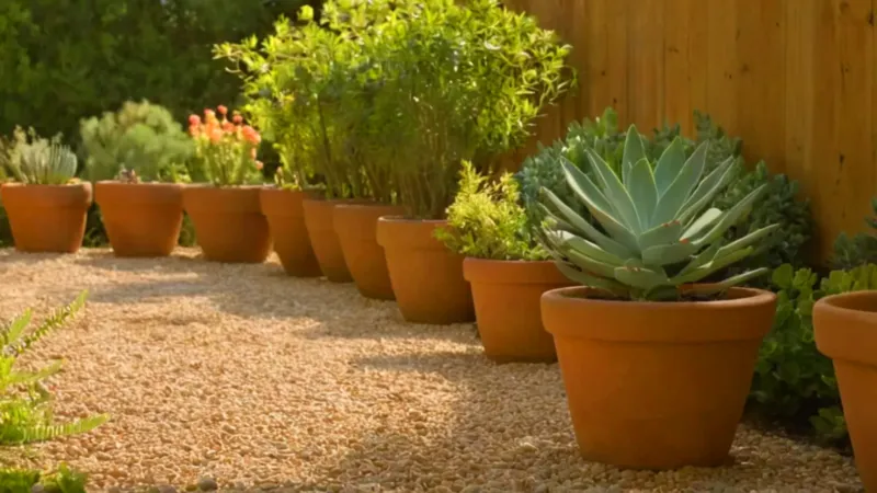 Una persona cuida sus plantas en el patio