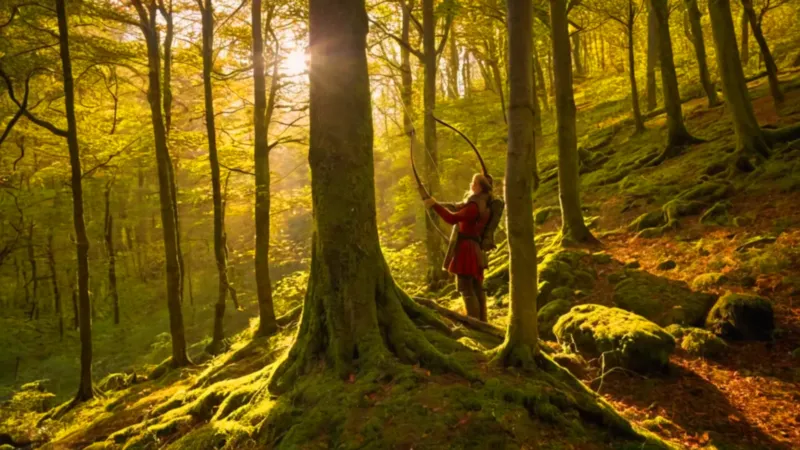 Un arquero descansa en el bosque