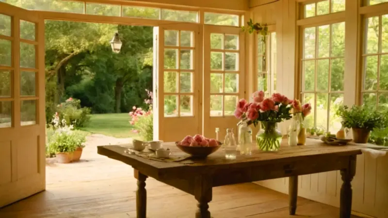 Mujer arregla flores al atardecer