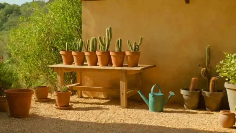 Alguien planta en un patio soleado