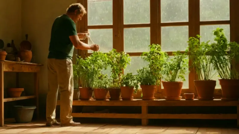 Atardecer en un taller de plantas