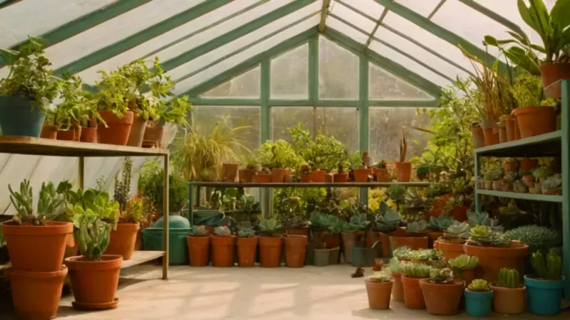 Un jardinero trabaja en su invernadero