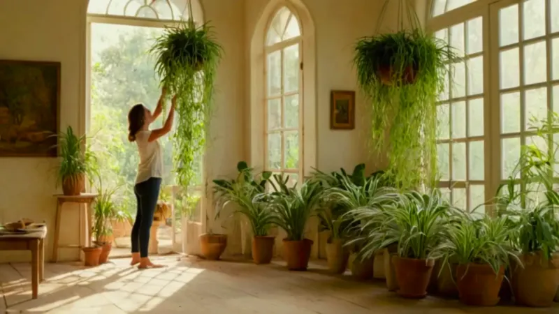 Serenidad de cuidar plantas en un cuarto luminoso