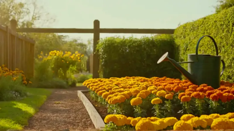 Una persona cuida su jardín al sol