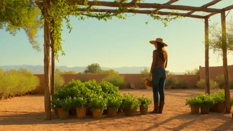 Una persona cuida su huerto soleado