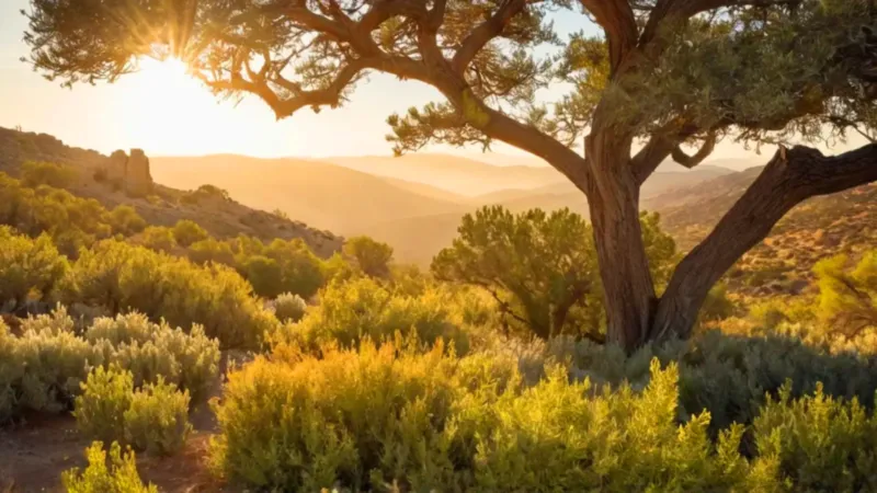 Alguien poda un árbol al atardecer