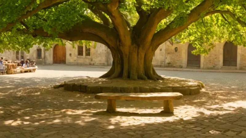 Una figura descansa a la sombra del árbol