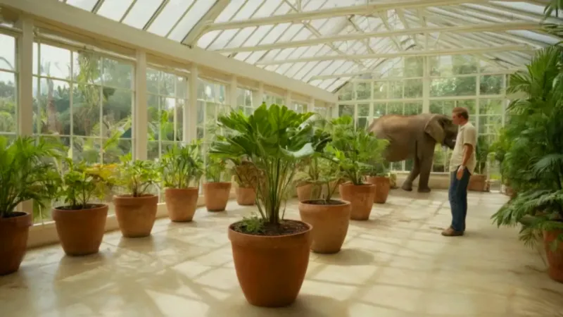 Una persona observa plantas en un invernadero