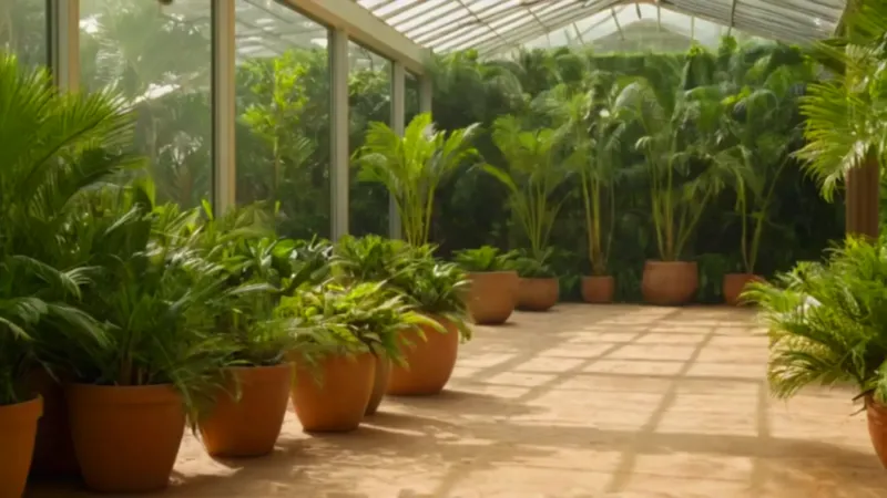Figura observa plantas en un invernadero