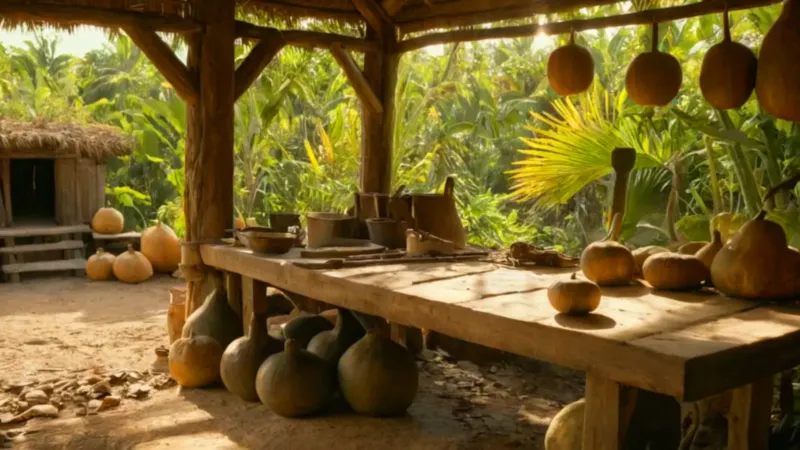 Artesano elabora calabazas en su taller rústico