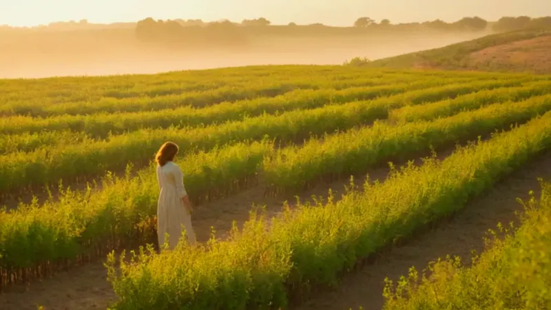 Mujer embarazada contempla el campo en soledad