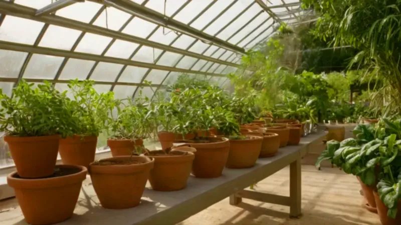 Alguien cuida plantas en el invernadero