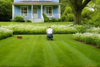 Una persona cuida un jardín soleado