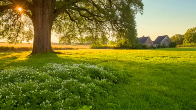 Una persona en un jardín al atardecer