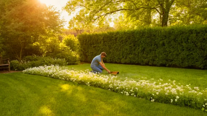 Alguien cuida el jardín al atardecer