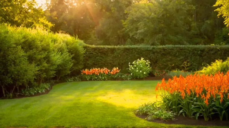 Persona cuidando un jardín al atardecer