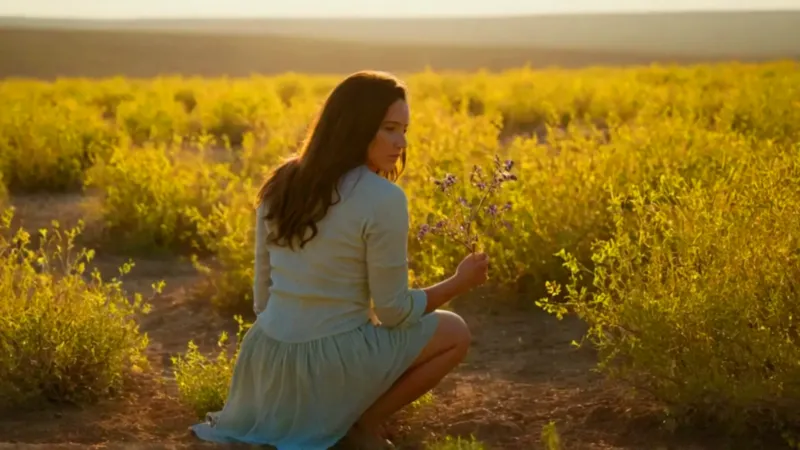Mujer cosecha frutos bajo el sol