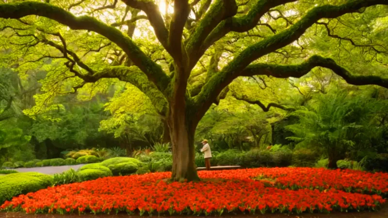 Persona poda un árbol en la selva