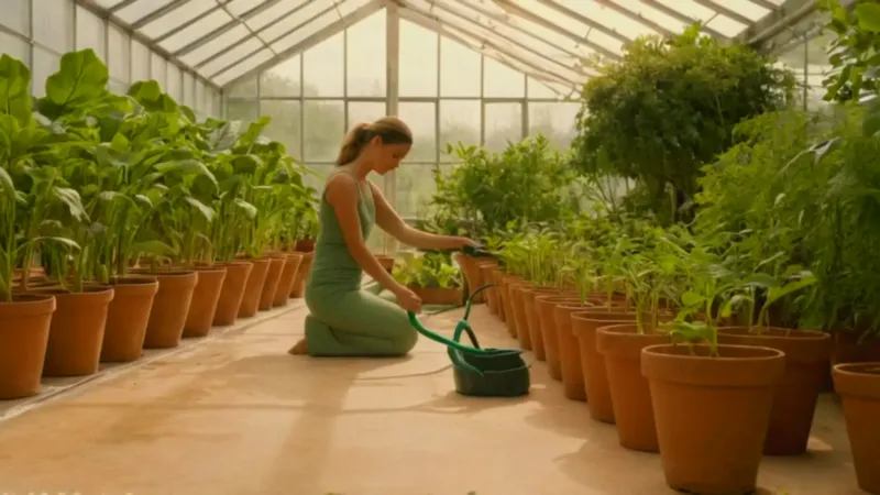 Alguien cuida plantas en un invernadero