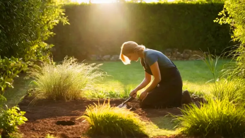 Alguien planta un árbol en el jardín