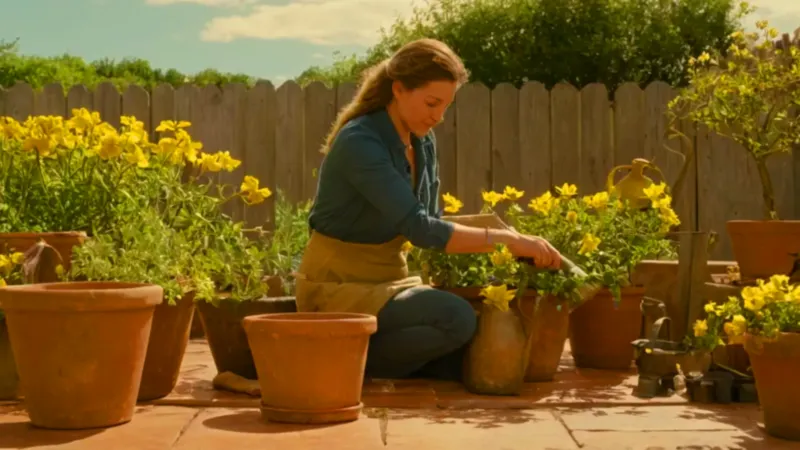 Una persona cuida las plantas del patio