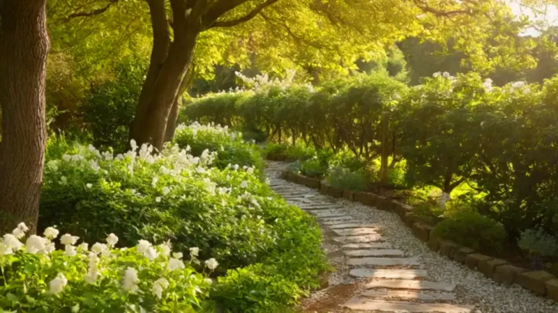 Mujer cuida su jardín bajo el sol