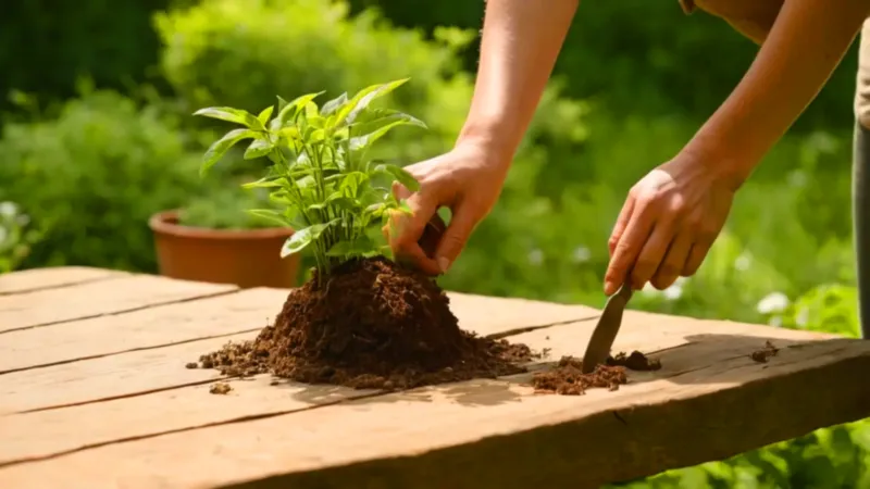 Trasplantando una planta a una maceta