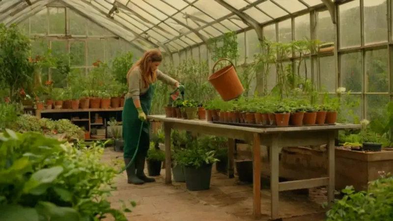 Alguien cuida plantas en un invernadero