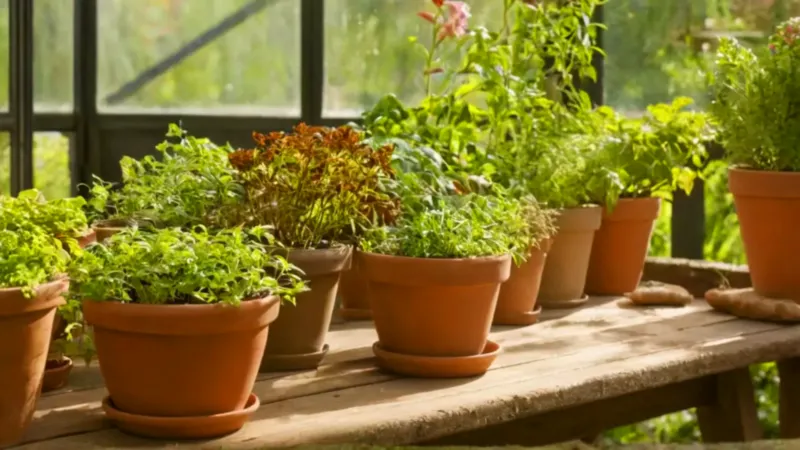 Jardinero trasplantando una planta en un invernadero