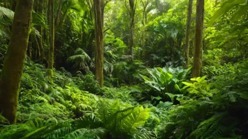 Alguien estudia plantas en la densa jungla