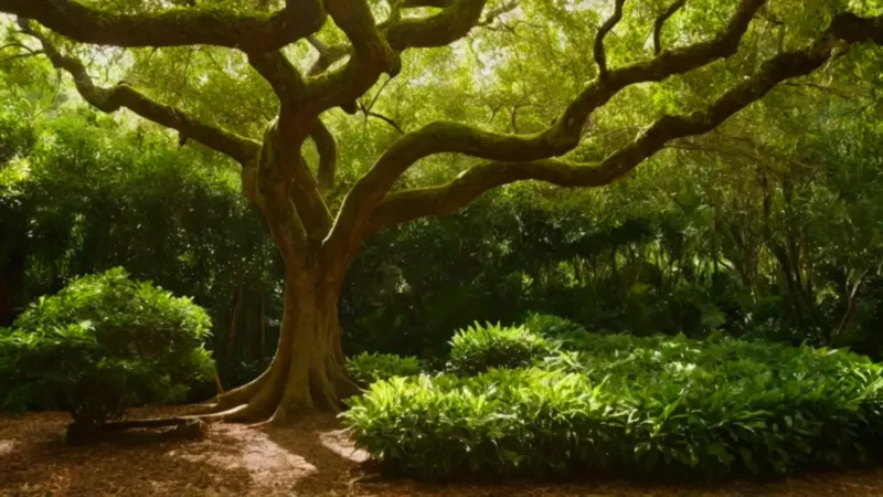 Alguien contempla un árbol bajo la luz