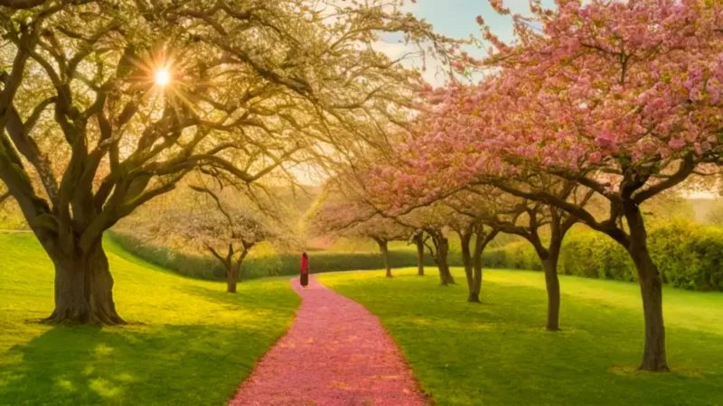 Una figura contempla el cerezo en flor