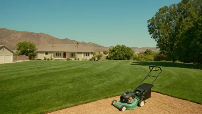 Alguien corta el césped bajo el sol
