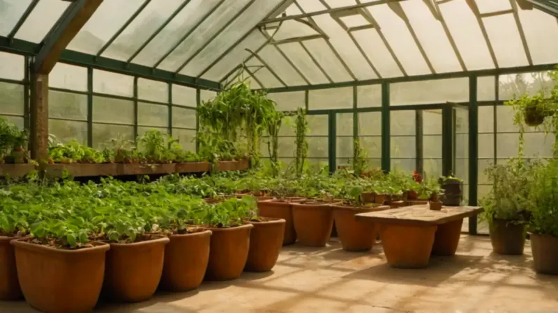 Un jardinero trasplanta una planta en invernadero