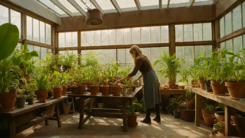 Alguien trasplanta una planta en un invernadero