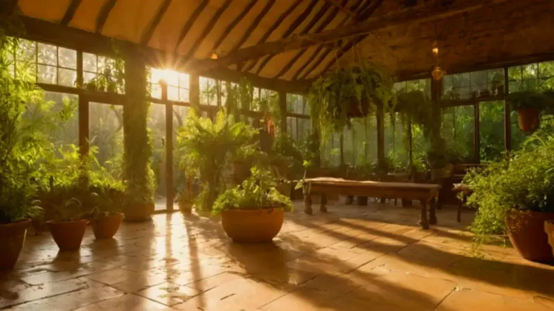 Jardinero cuida plantas en un invernadero